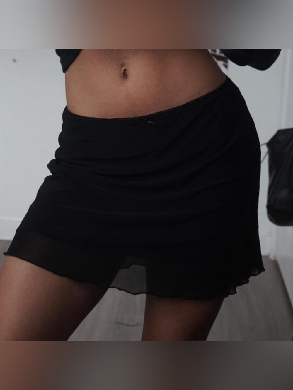 Brandy Melville Black Mini Skirt w/ Mesh Overlay OS/S
